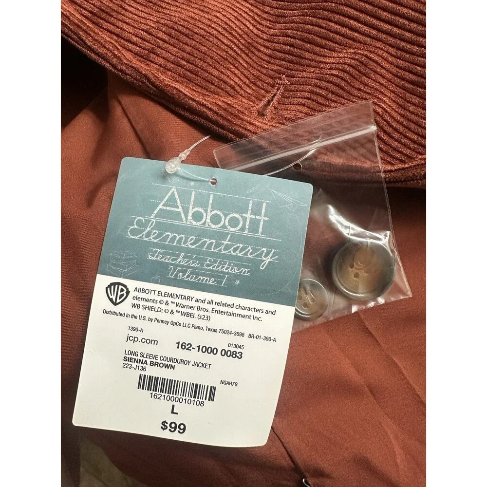 NWT Men's L Corduroy Blazer Abbott Elementary Brown Jacket One Button $99 NEW